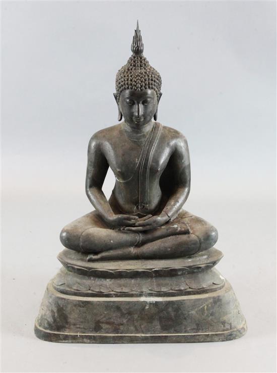 A large Thai bronze seated figure of Buddha, possibly 19th century, height 98cm